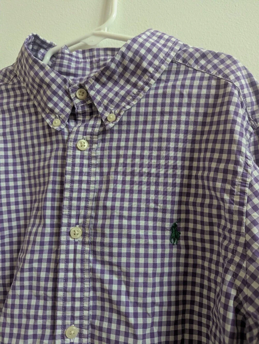 Vtg Ralph Lauren Button Down Shirt 14-16 Boys Purple Gingham Long Sleeve